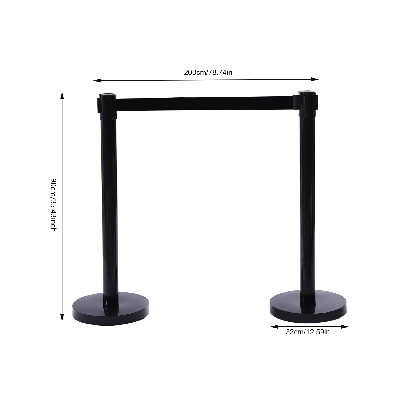 4 PCS Crowd Control Barrier Queue Poles Black Retractable Belt Stanchion Posts