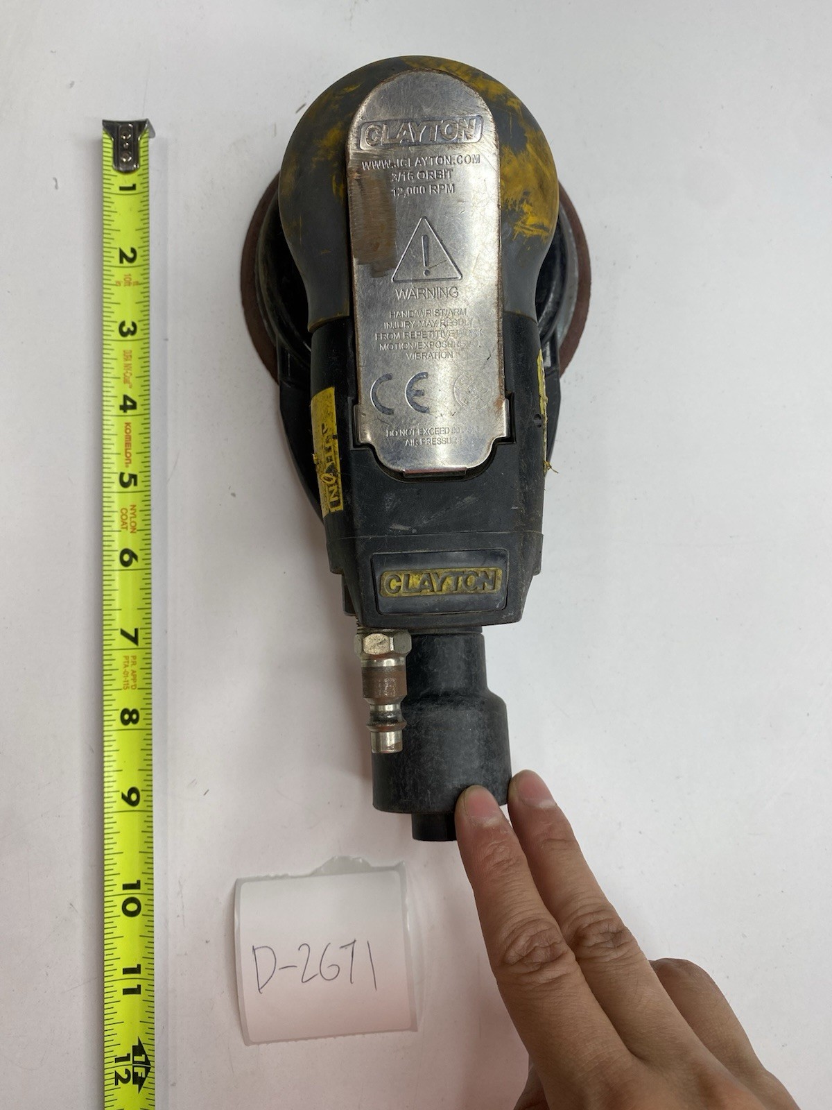 D-2671 Clayton 3/16 Orbit Pneumatic Random Orbital Sander 12000 RPM 6in Pad