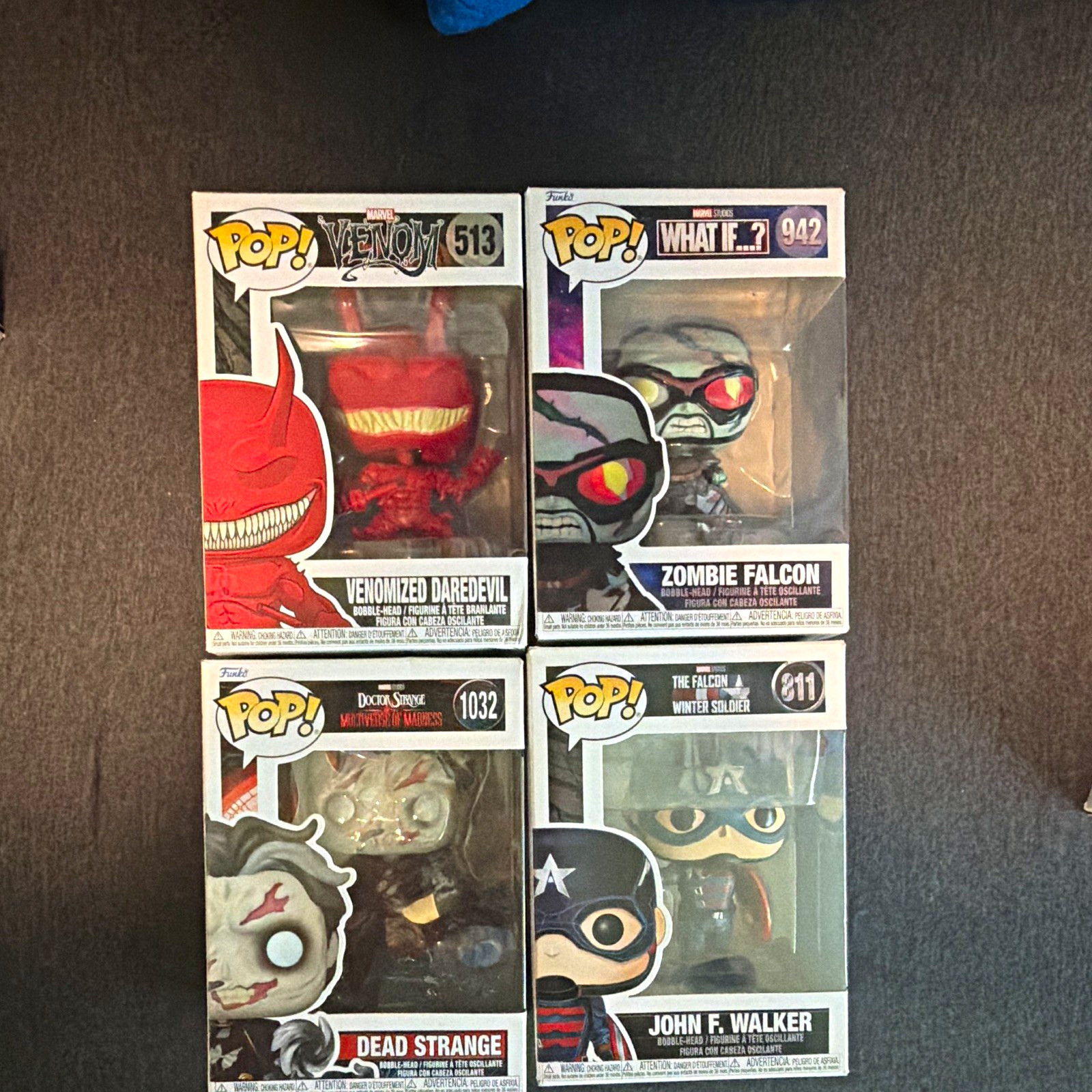 Funko Pop! Marvel Vinyl Boxed Lot 4: Venomized Daredevil 513, Zombie Falcon 942
