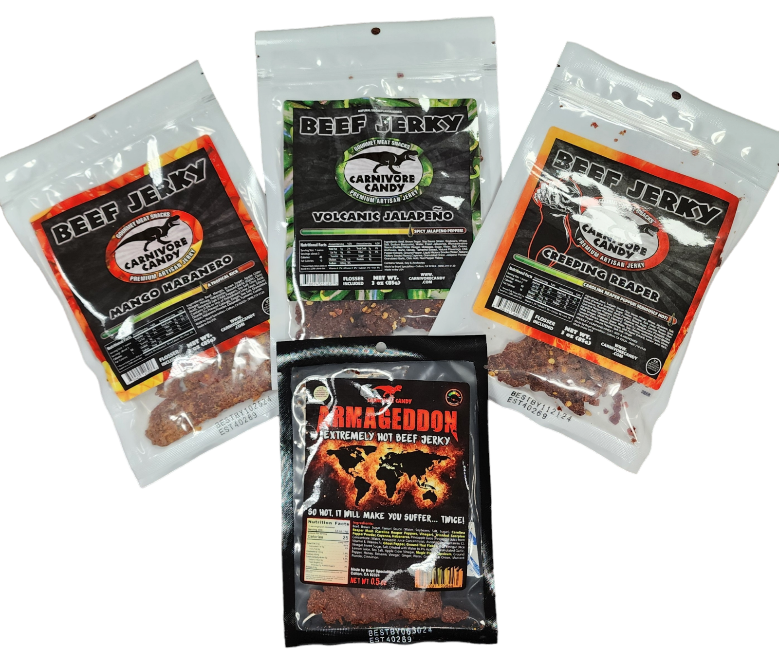 Beef Jerky Bundle of 4 SPICY HOT varieties. Carnivore Candy. Brisket.