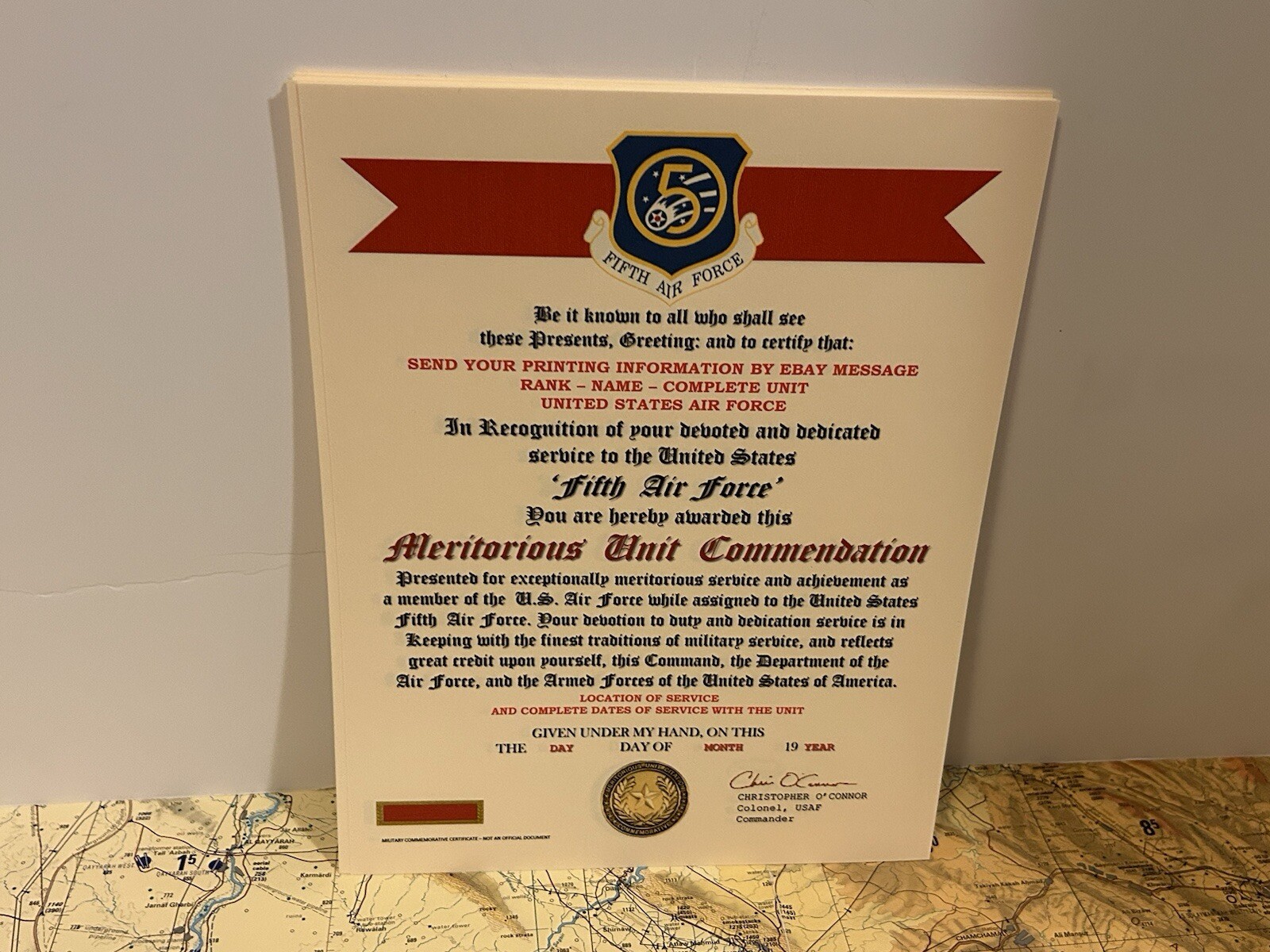 U.S. AIR FORCE / 5TH AIR FORCE - MERITORIOUS UNIT COMMENDATION CERTIFICATE