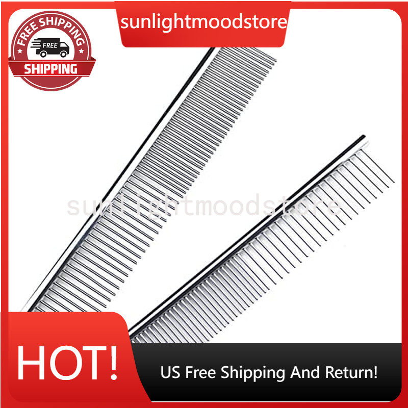 Metal Dog Combs 2 Pack for Grooming,Pet Comb with Rounded Ends Stainless Steel T