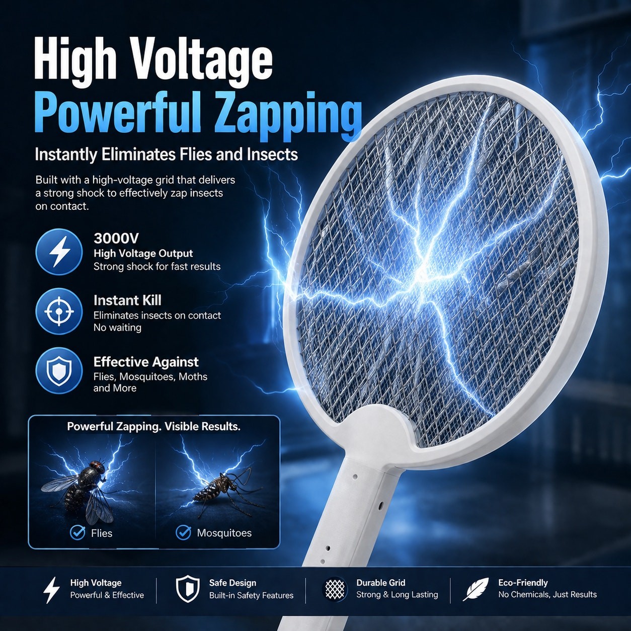Foldable Hanging 2-in-1 Electric Fly & Mosquito Swatter