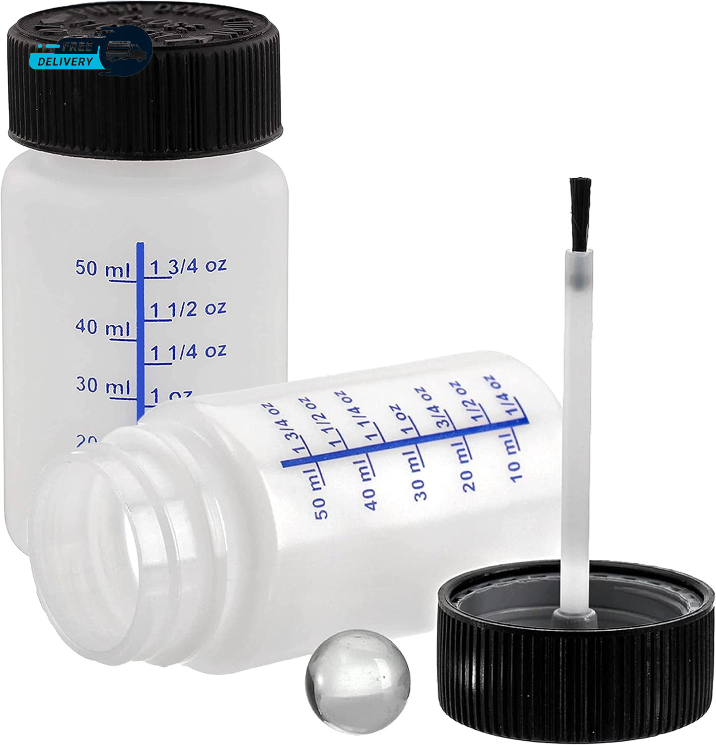 6 Pack 2 Ounce 60Ml Empty Paint Touch up Bottles with Brush Applicator
