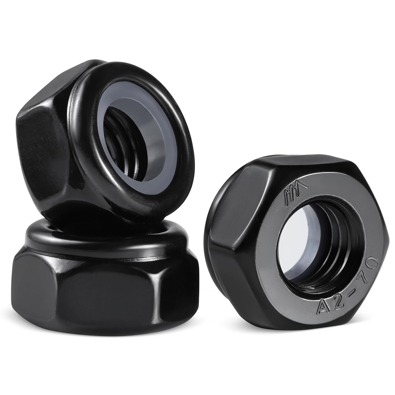 20Pcs M12-1.75 Lock Nuts, Nylon Insert Locknuts 304 Stainless Steel A2-70 Black