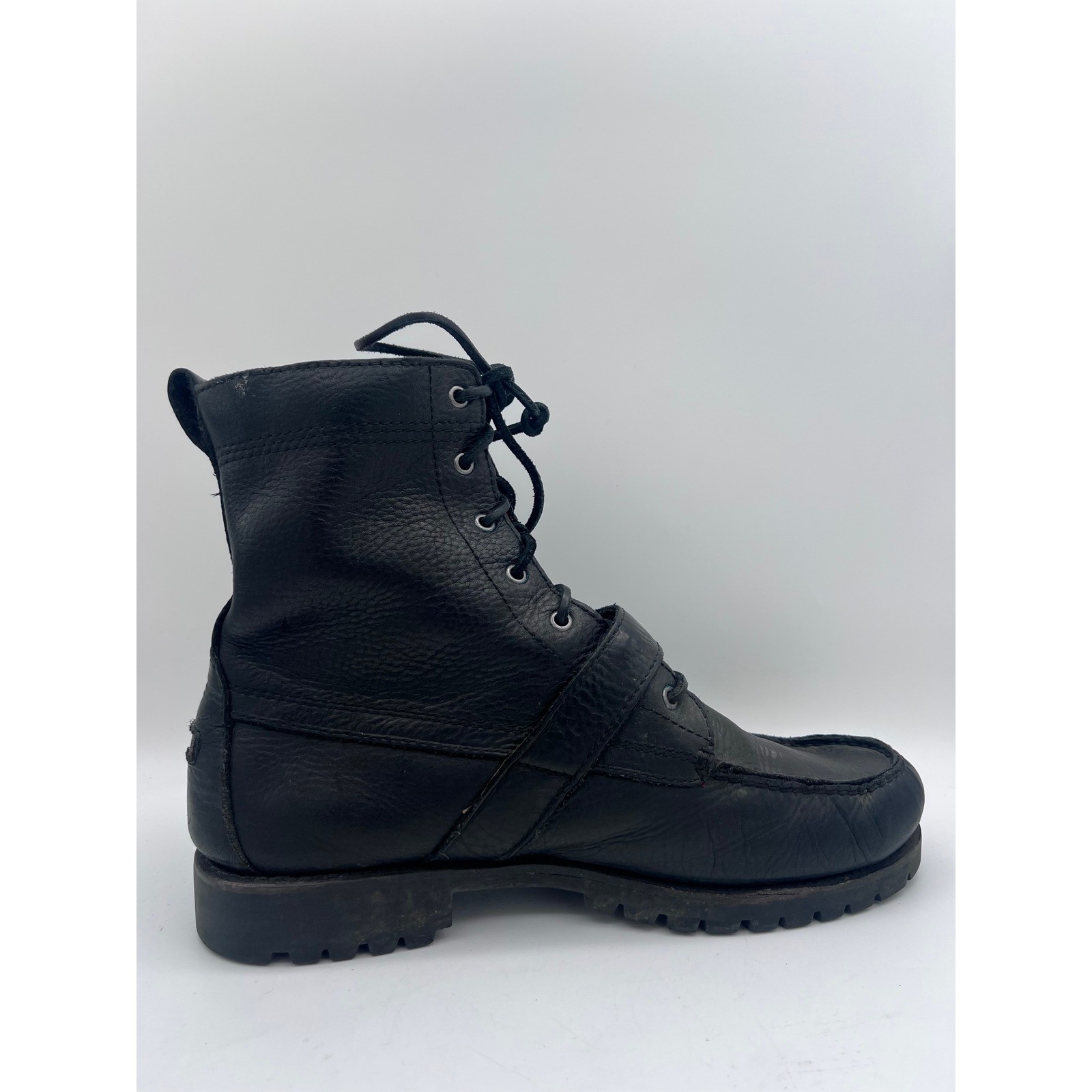Polo Ralph Lauren Ranger Black Pebbled Leather Moc Toe Buckle Boots Mens 11 D