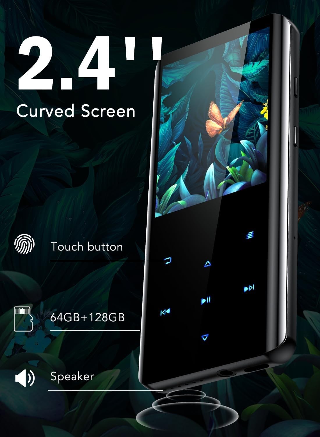 Expandable 64GB MP3 Player with 48-Hour Playback & Bluetooth Connectivity