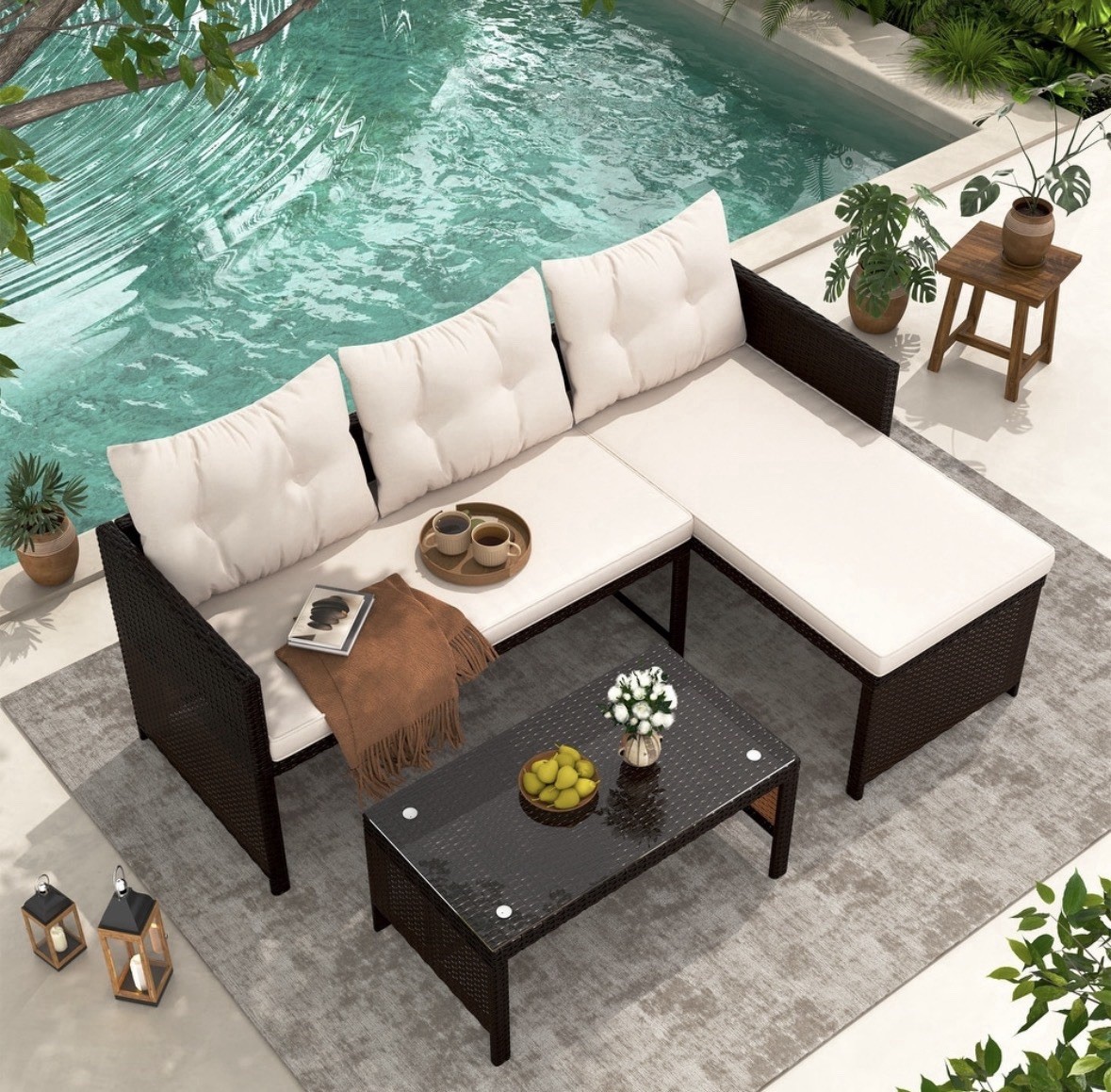 PE Rattan Six-Piece Sectional Patio Set with Loveseat, Table, UV Protection