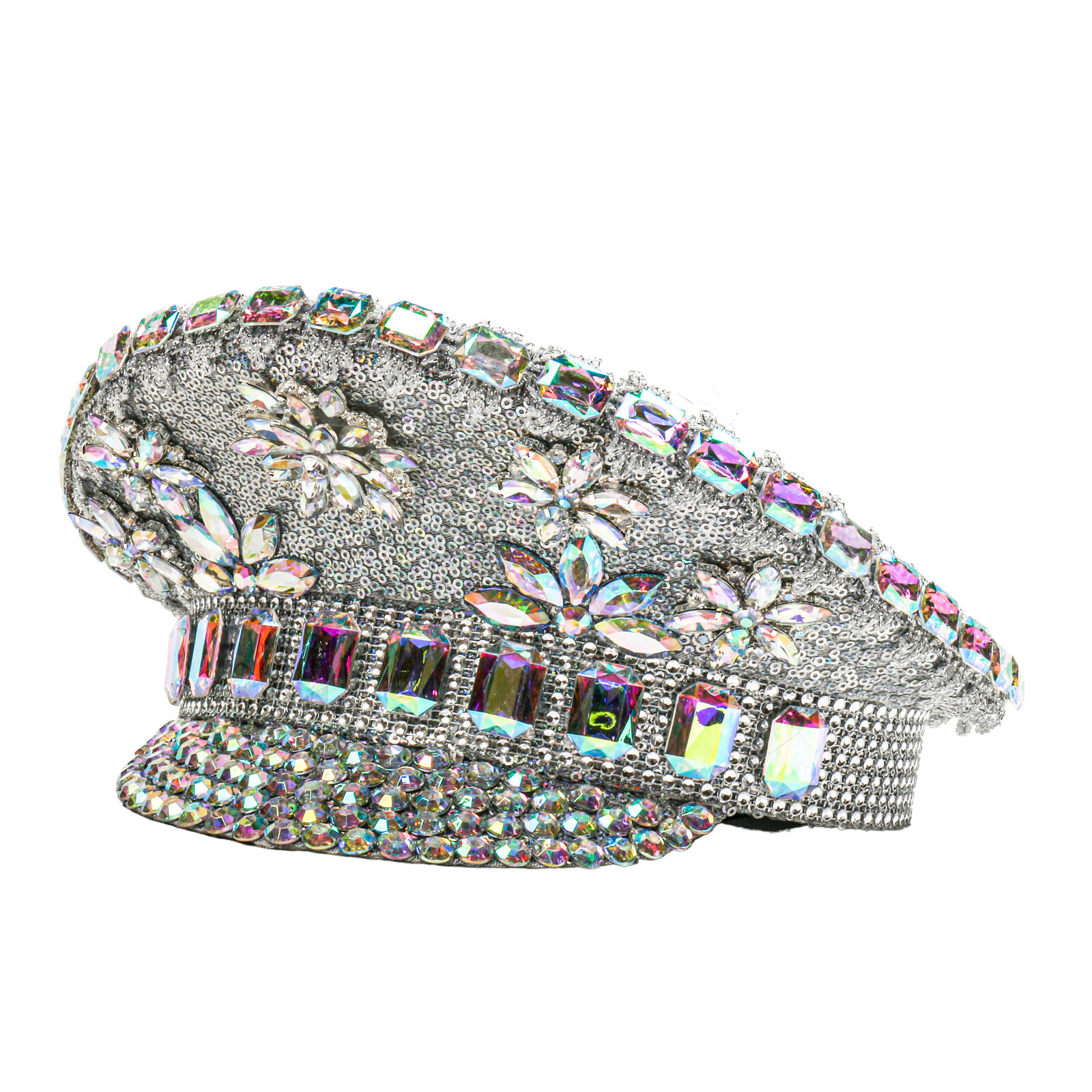 Silver Steampunk Captain Hat with Rhinestones for Burning Man