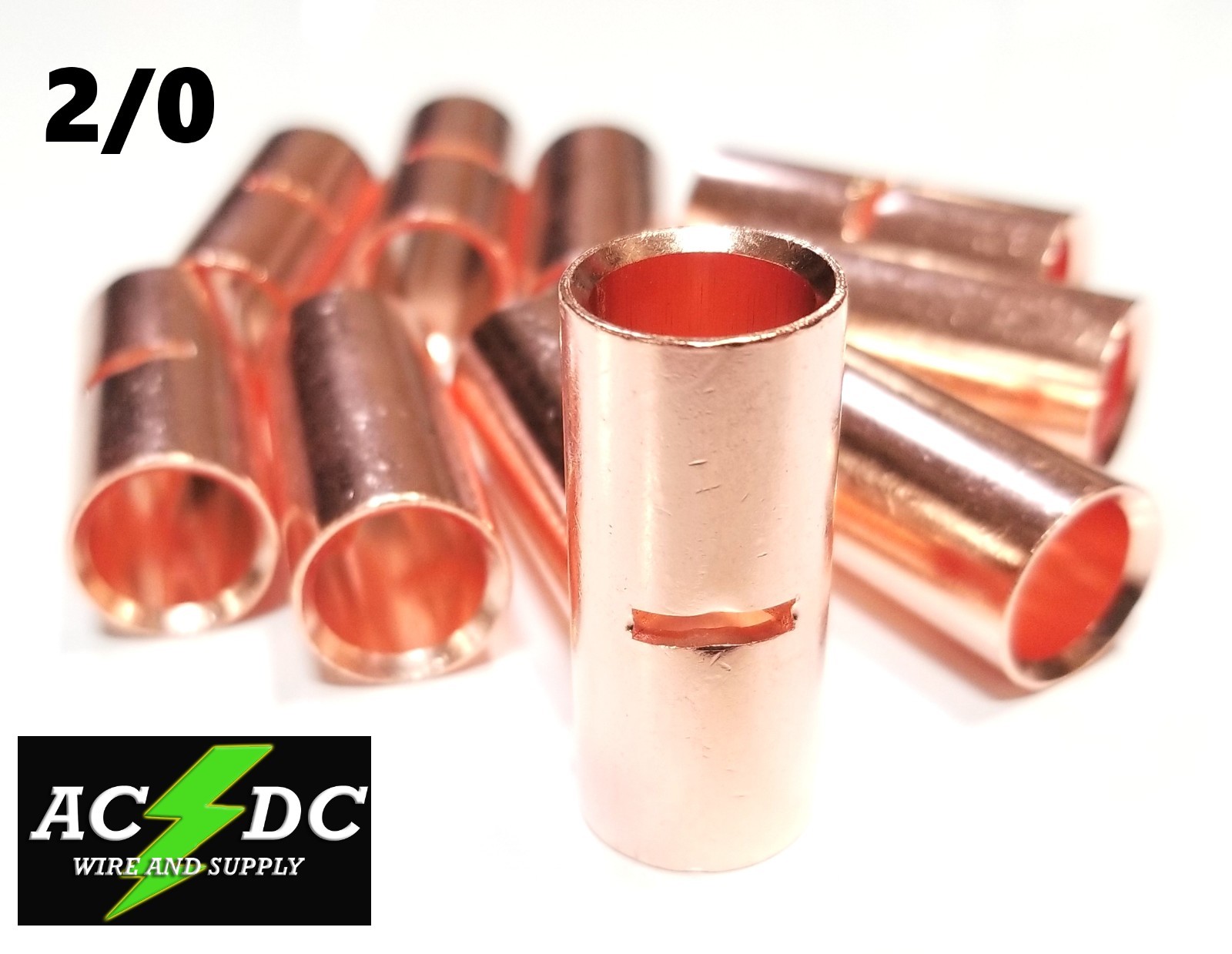 2/0 GAUGE BARE COPPER BUTT CONNECTOR 5 PK CRIMP TERMINAL AWG BATTERY