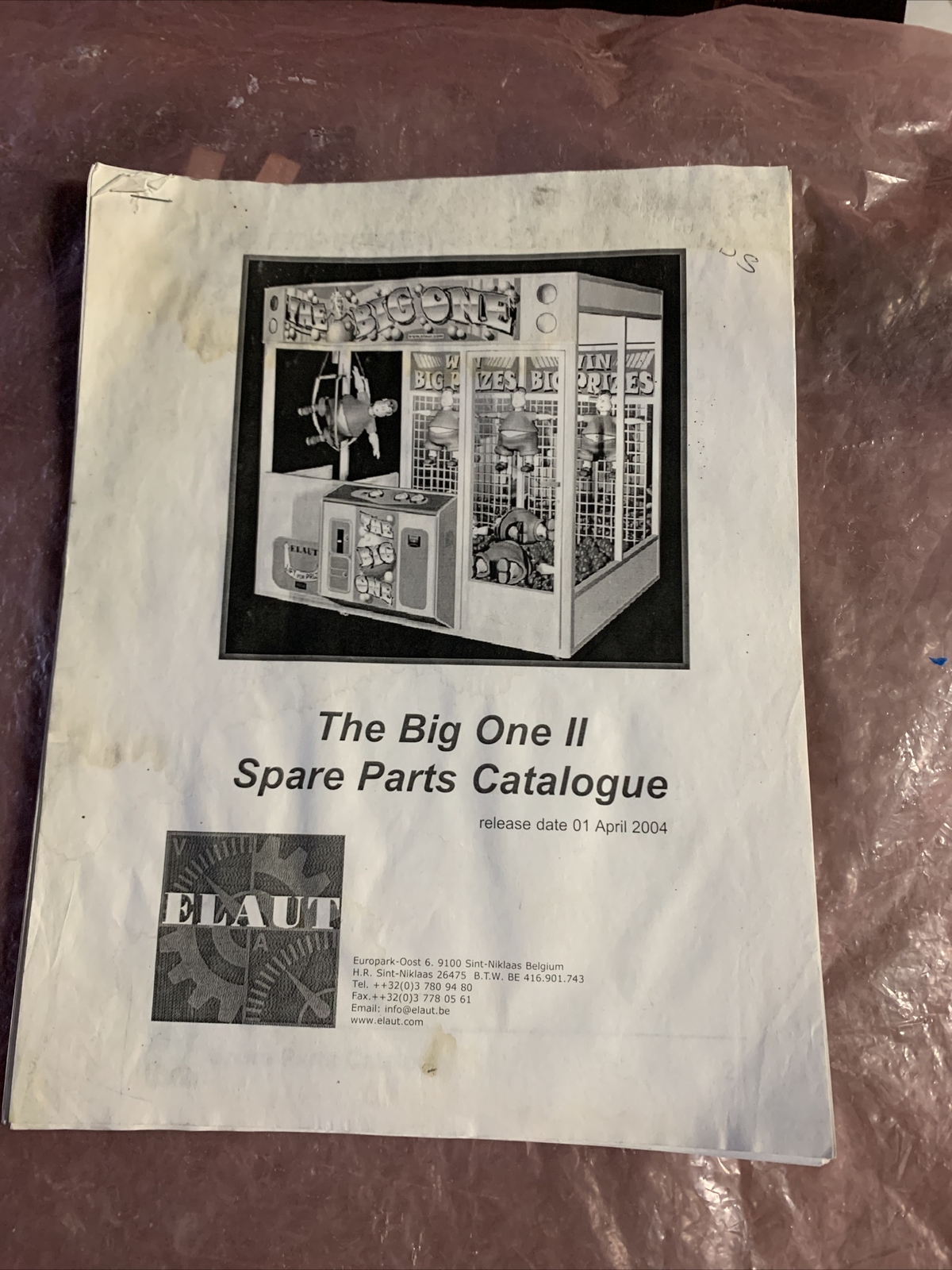 original  arcade  game owners manual The Big One Elaut Crane