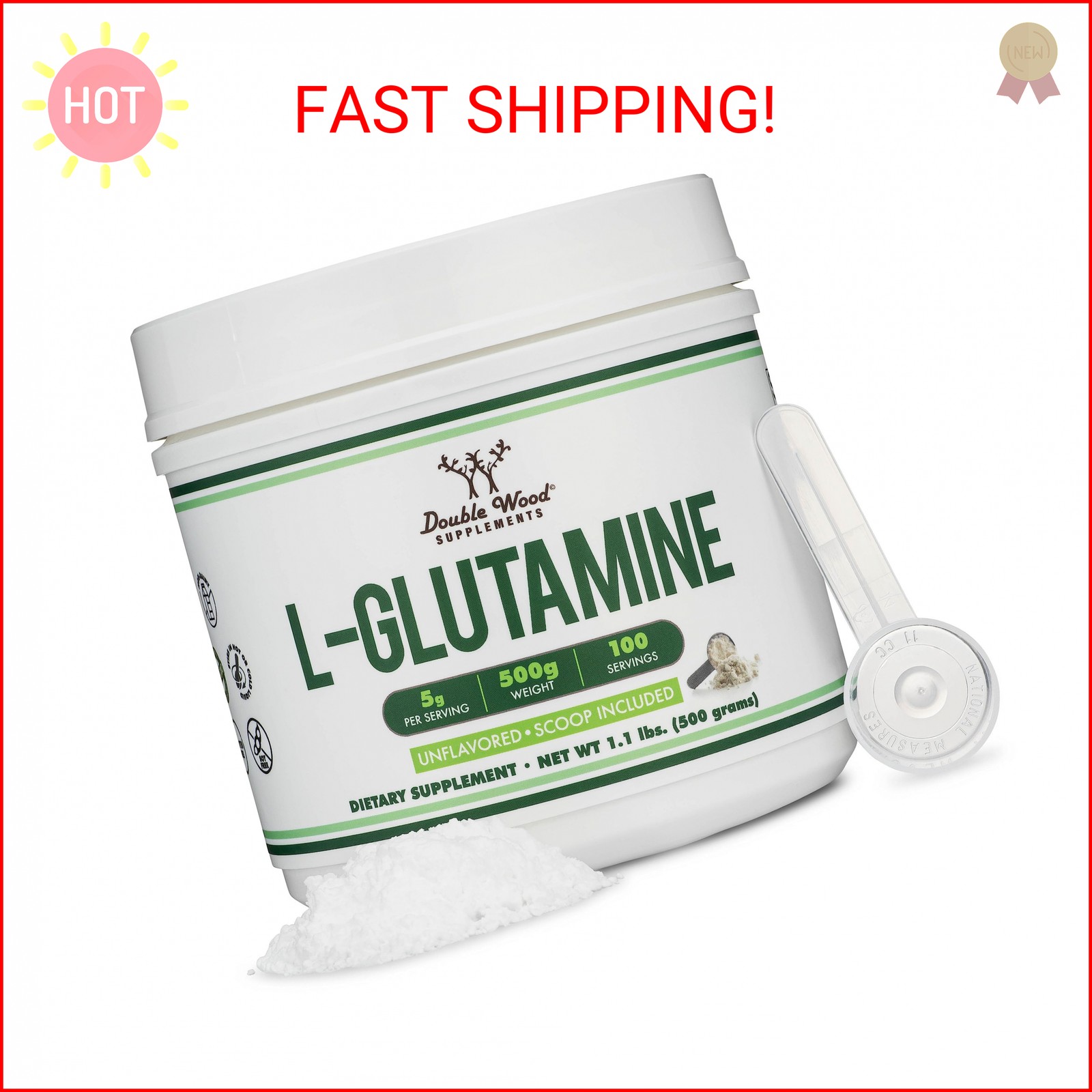 L Glutamine Powder 1.1lbs (100 Servings of 5 Grams Each - Third Party Tested L-G