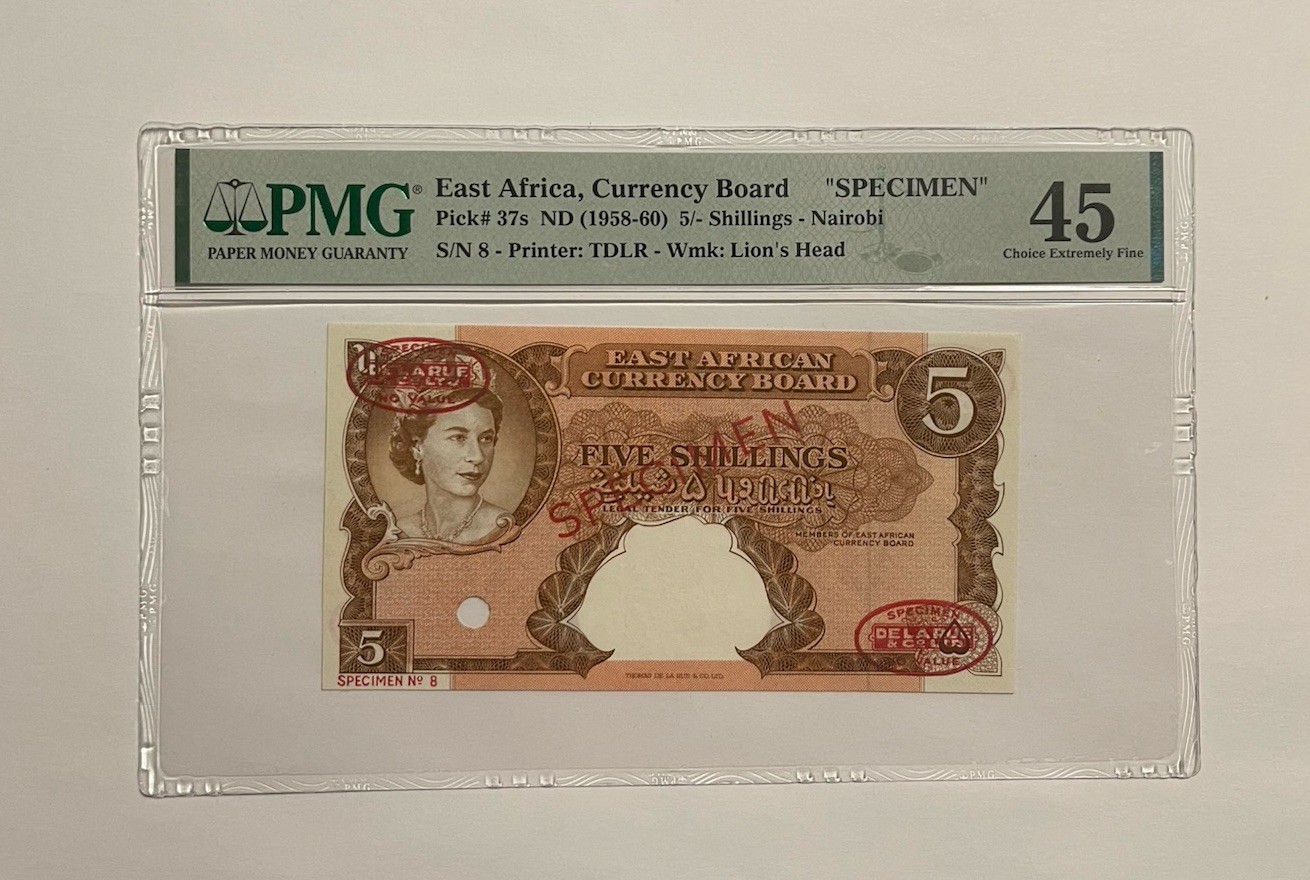 East Africa Currency Board 5 Shillings ND 1958-60 P-37s SPECIMEN Graded PMG 45