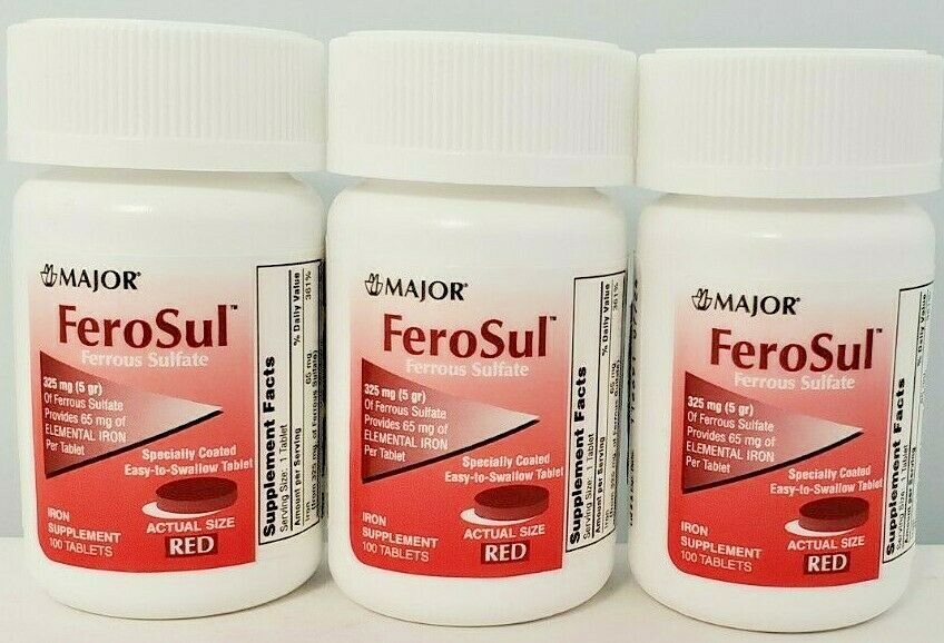 Major Ferrous Sulfate 325 mg 100ct (Compare to FeroSul) -3 Pack Exp Date 12-2027