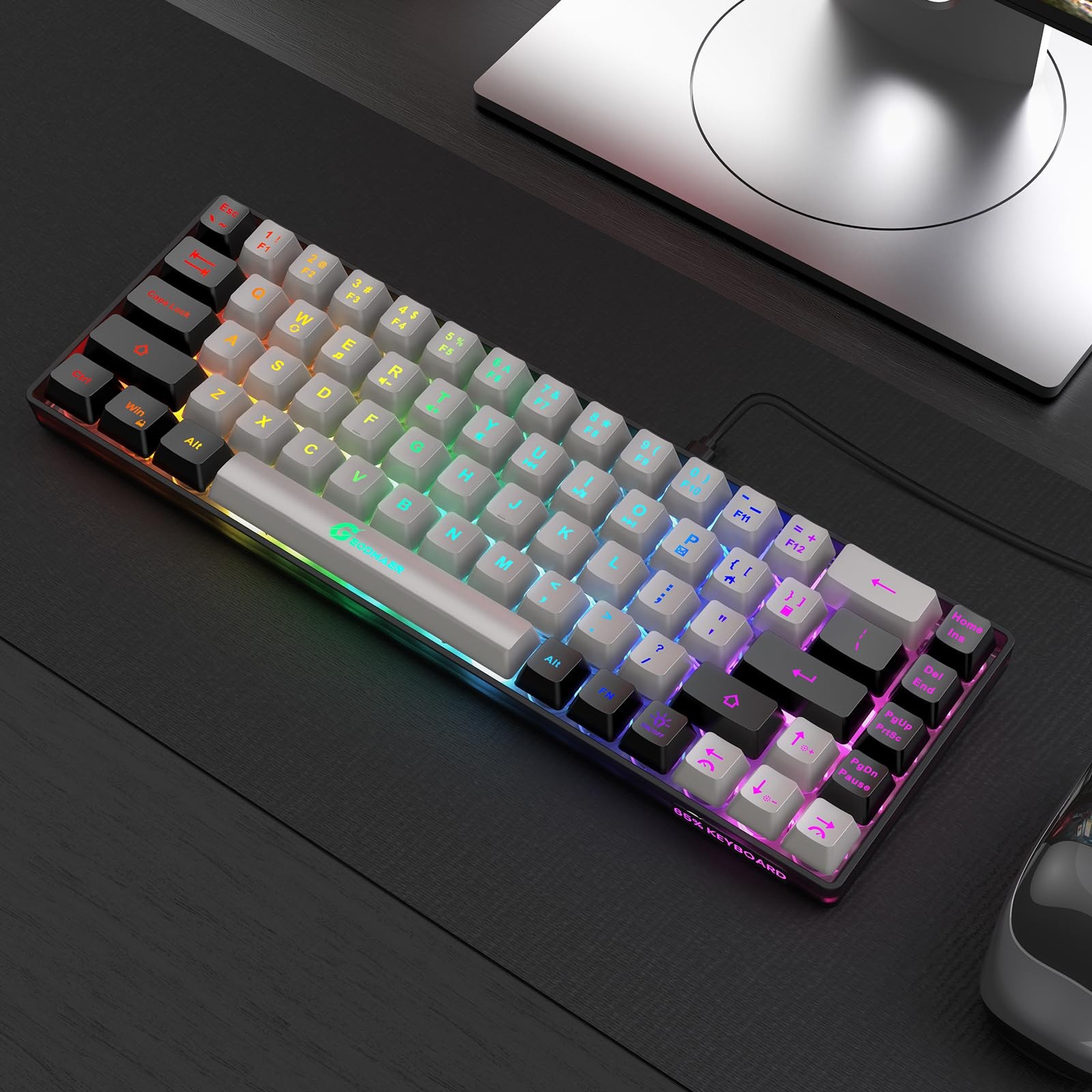 Geodmaer 65 Gaming Keyboard Wired Backlit Mini Keyboard Ultra-Compact