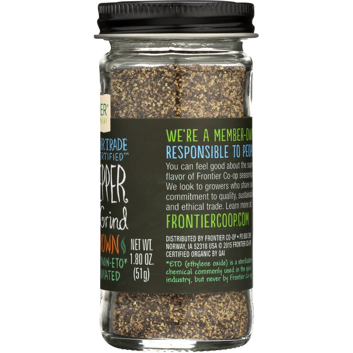 Frontier -Op Co-Op Organic Fair Trade Black Pepper Medium Grind 1.8 Oz 3 Pack