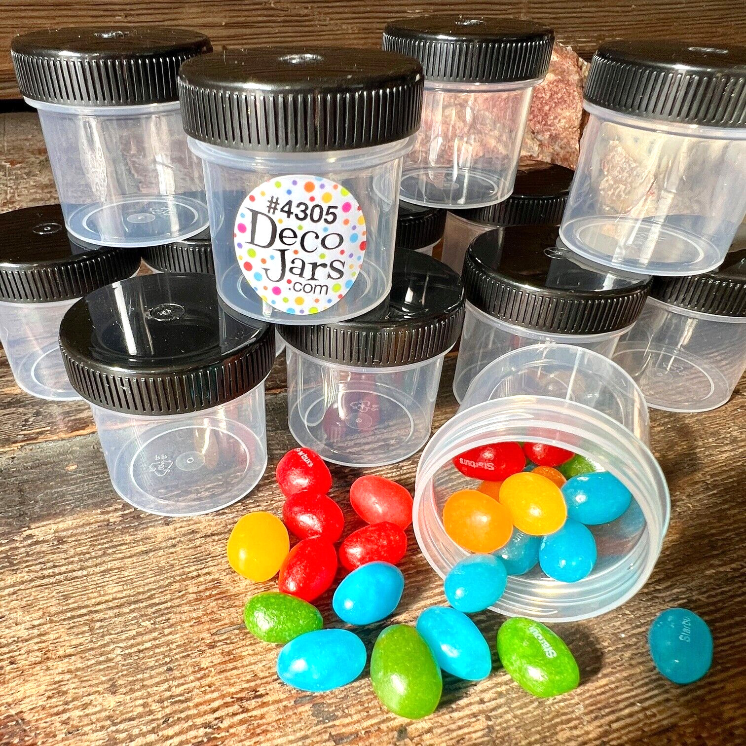 15 Clear Plastic Screw Jars Black Caps Makeup Containers 1 ounce 4305 USA