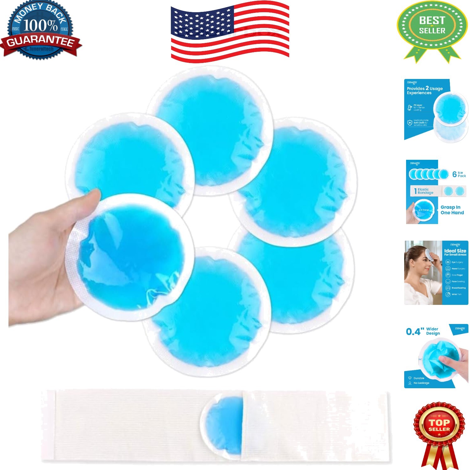 Hands-Free Cold Compress - 6 Round Ice Packs for Toothaches & Surgery Relief