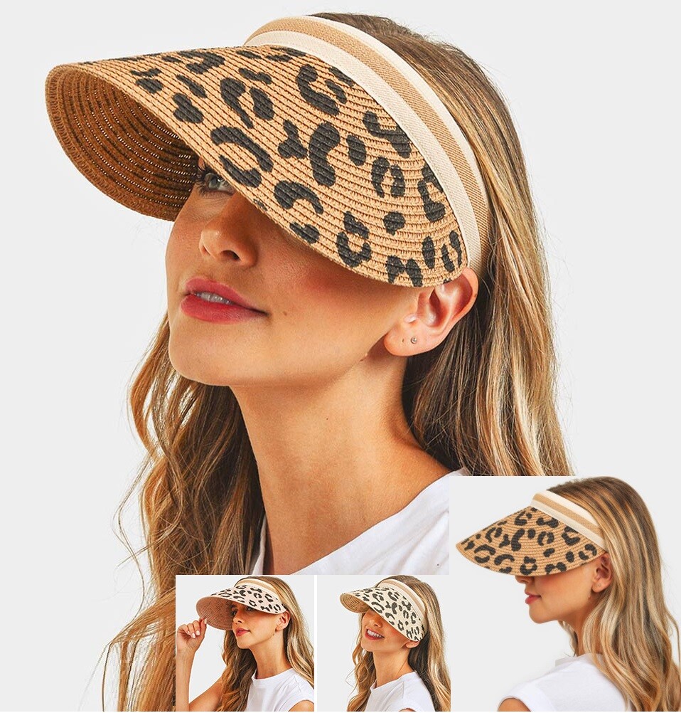 Big Pick Leopard Snake Wide Visor Peak Wide Floppy Brim Sun Beach Hat Straw Cap