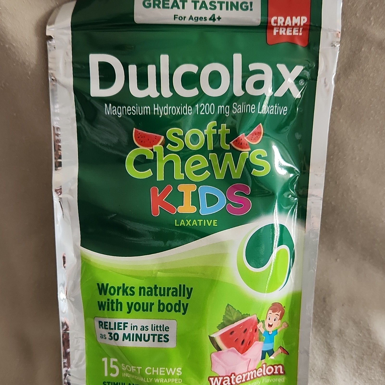 Dulcolax Kids Watermelon Soft Chews 1200mg Magnesium Hydroxide Laxative 15 Ct