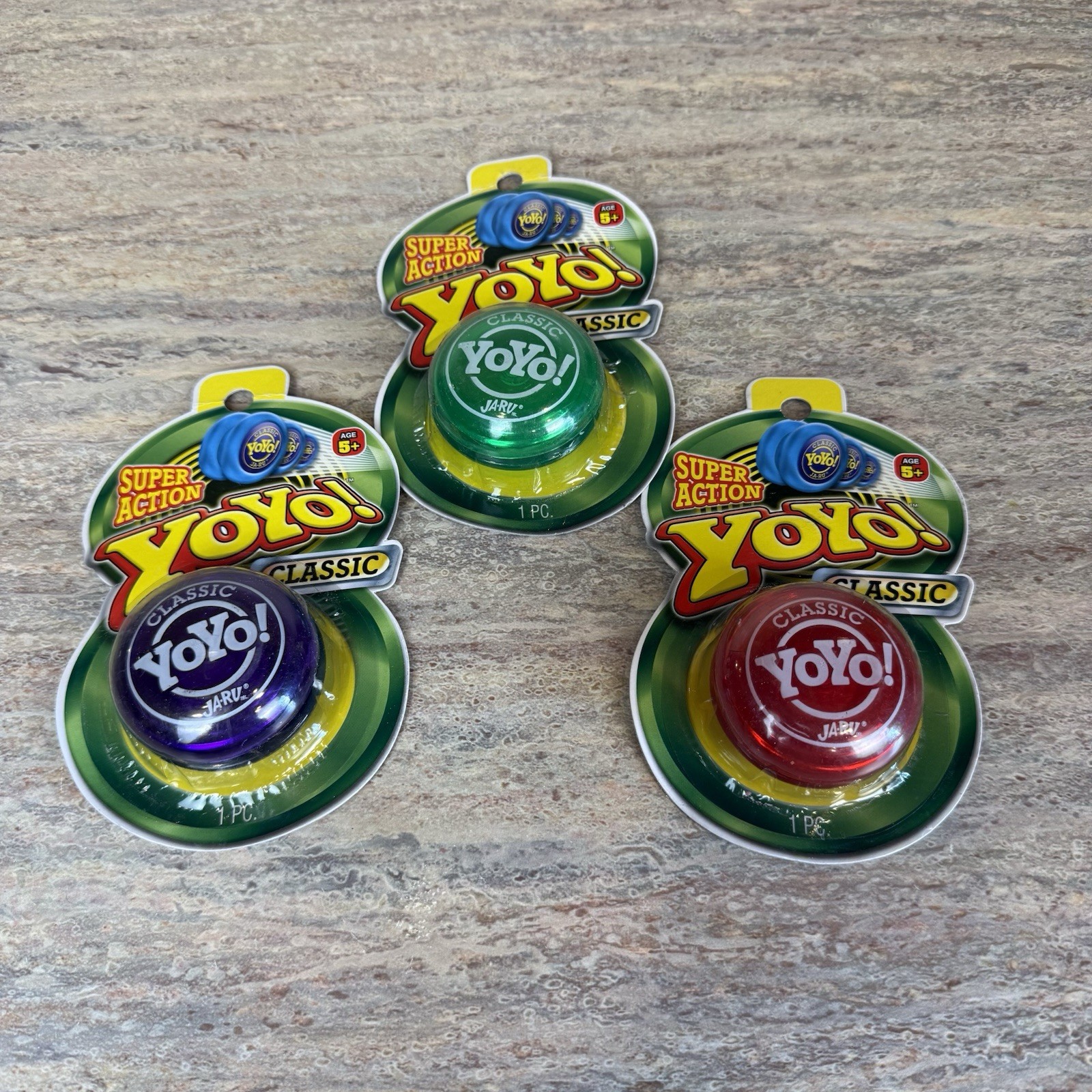 JA-RU - Yo-yo Super Action! Lot Of Three Vintage Toys Purple Green & Red 2016