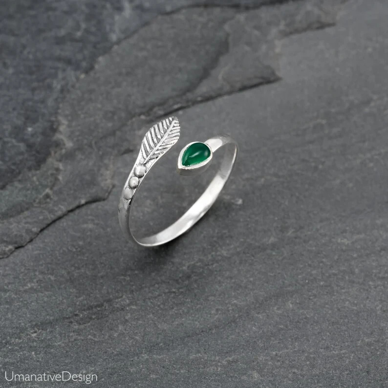 Green Onyx Gemstone Toe Ring 925 Sterling Silver Adjustable Toe Ring Womens Gift