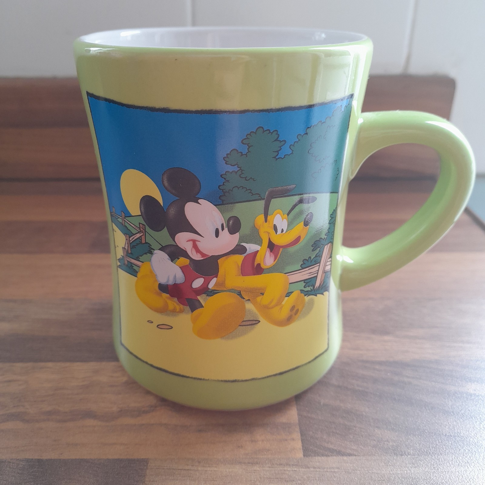 Disney Large Curved Mickey & Pluto Green Mug