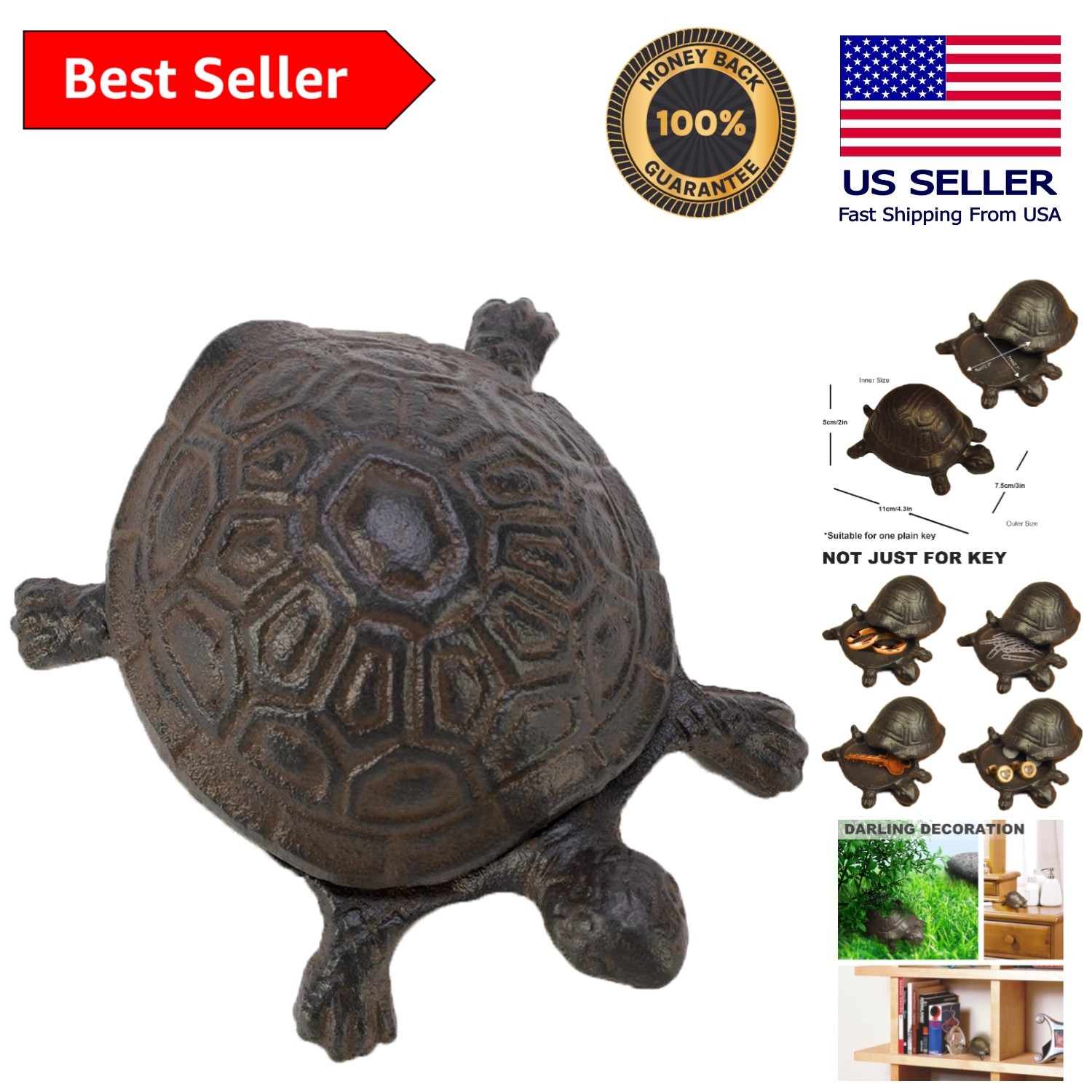 Functional Cast Iron Turtle Decoration - Stylish Key Hider for Home & Garden