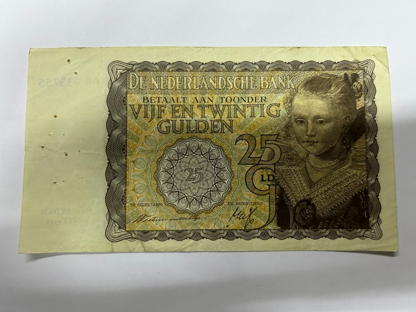 Netherlands 25 Gulden – 1940 Vintage Dutch Bank Note