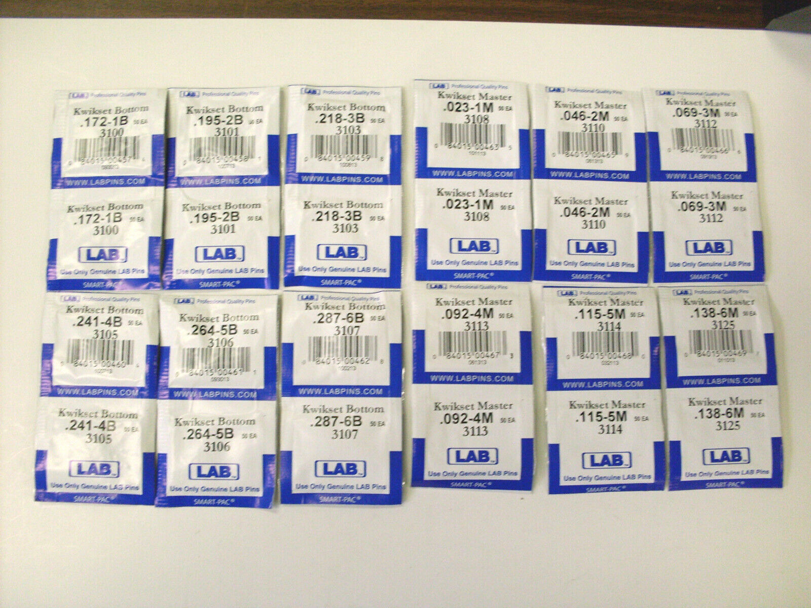 Kwikset OEM pins by Lab -12 packs including #1-6 bottom & #1-6 master pins