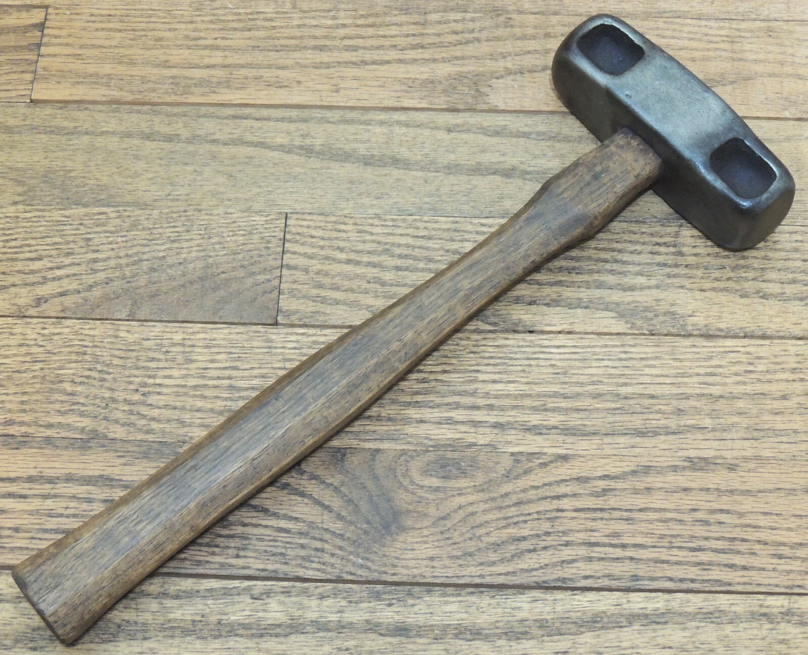 UNUSUAL 2+ lb. HAND FORGED DOUBLE FACED HAMMER-ANTIQUE BLACKSMITH MADE TOOL