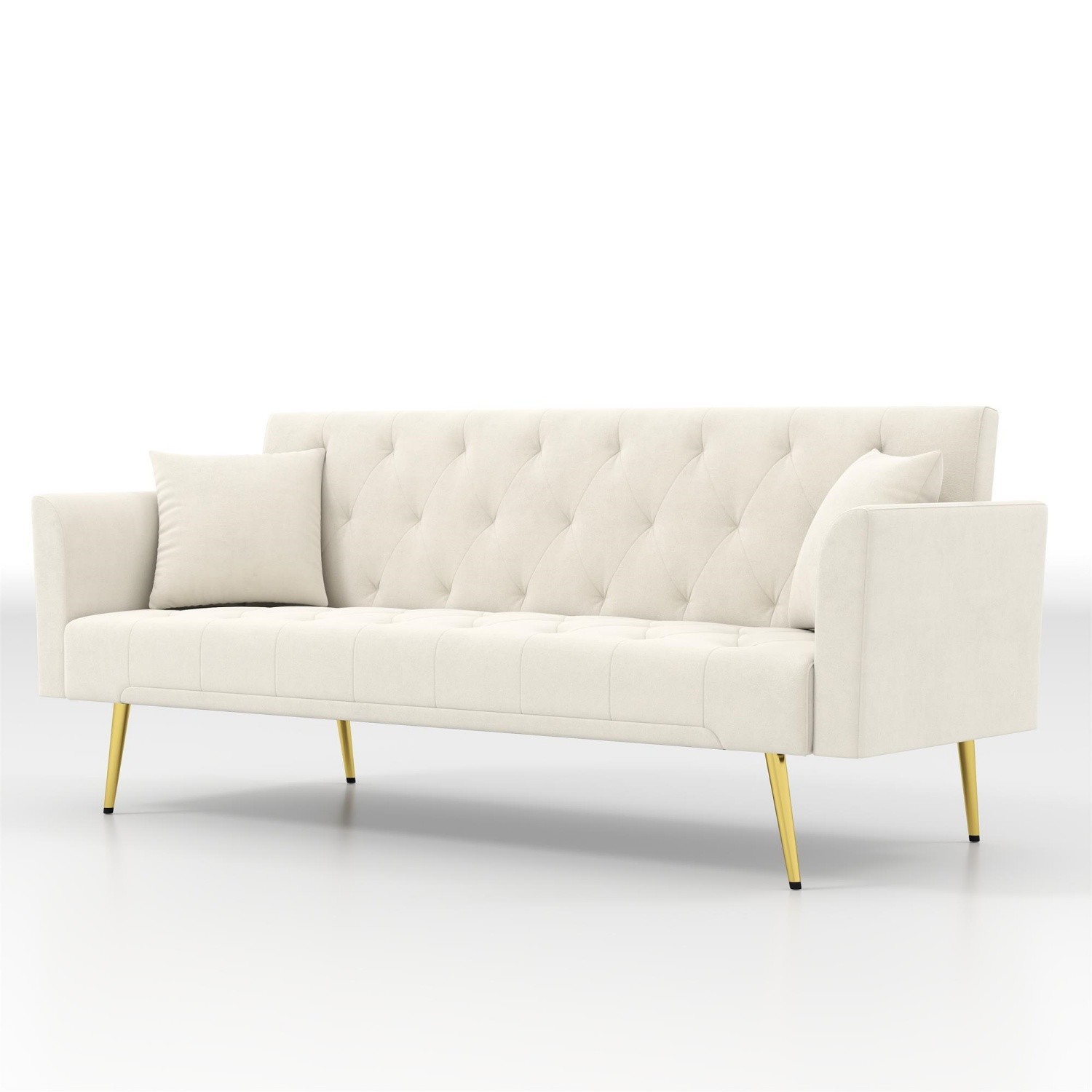 Modern Convertible Foldable Sleeper Sofa Velvet Loveseat Sofa Bed w/ Metal Legs