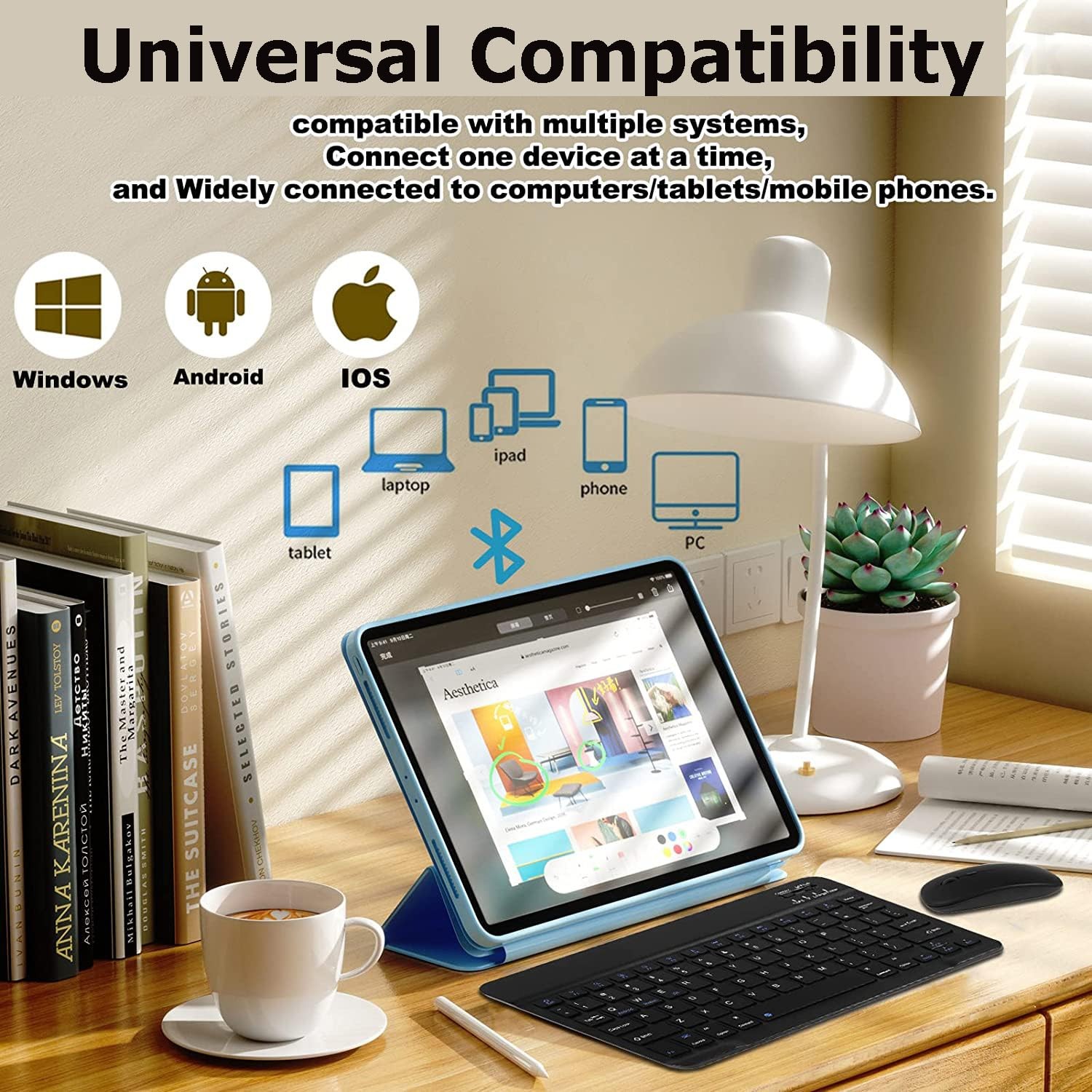 Bluetooth Wireless Keyboard and Mouse Combo,Ultra-Slim Ergonomic Small Black