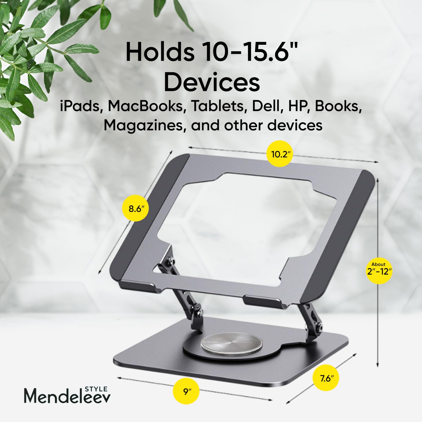Laptop Stand Grey 360 Rotating Base Foldable Ergonomic Riser Notebook Holder