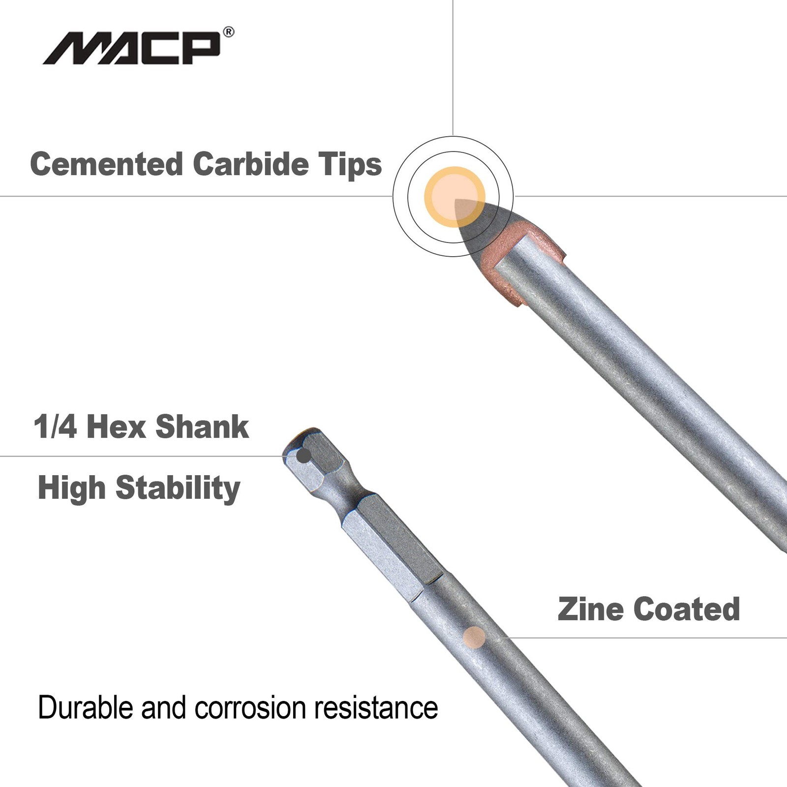 Tile Glass Drill Bits Set, 6Pcs Masonry Carbide Tips Drilling Bits for Soft C...