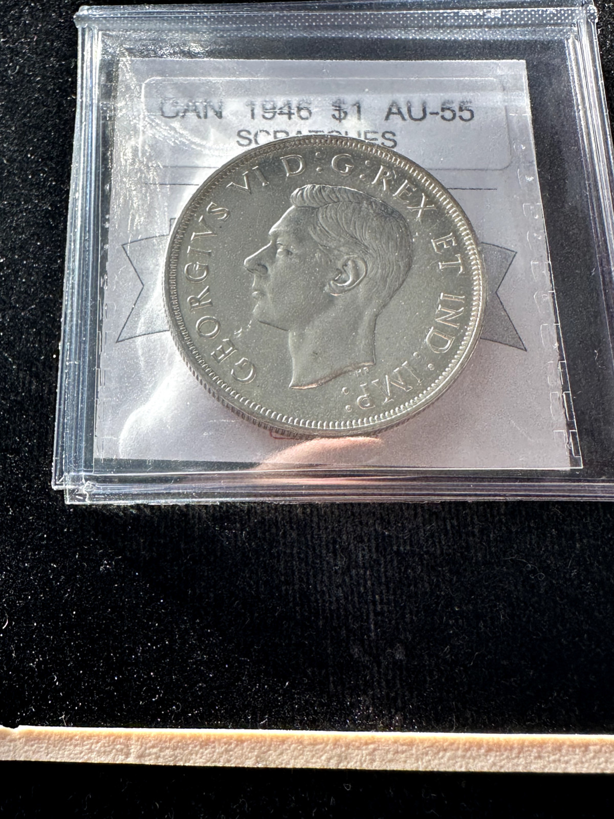 1946  Coin Mart Graded Canadian Silver Dollar $1, **AU-55 Scratches**