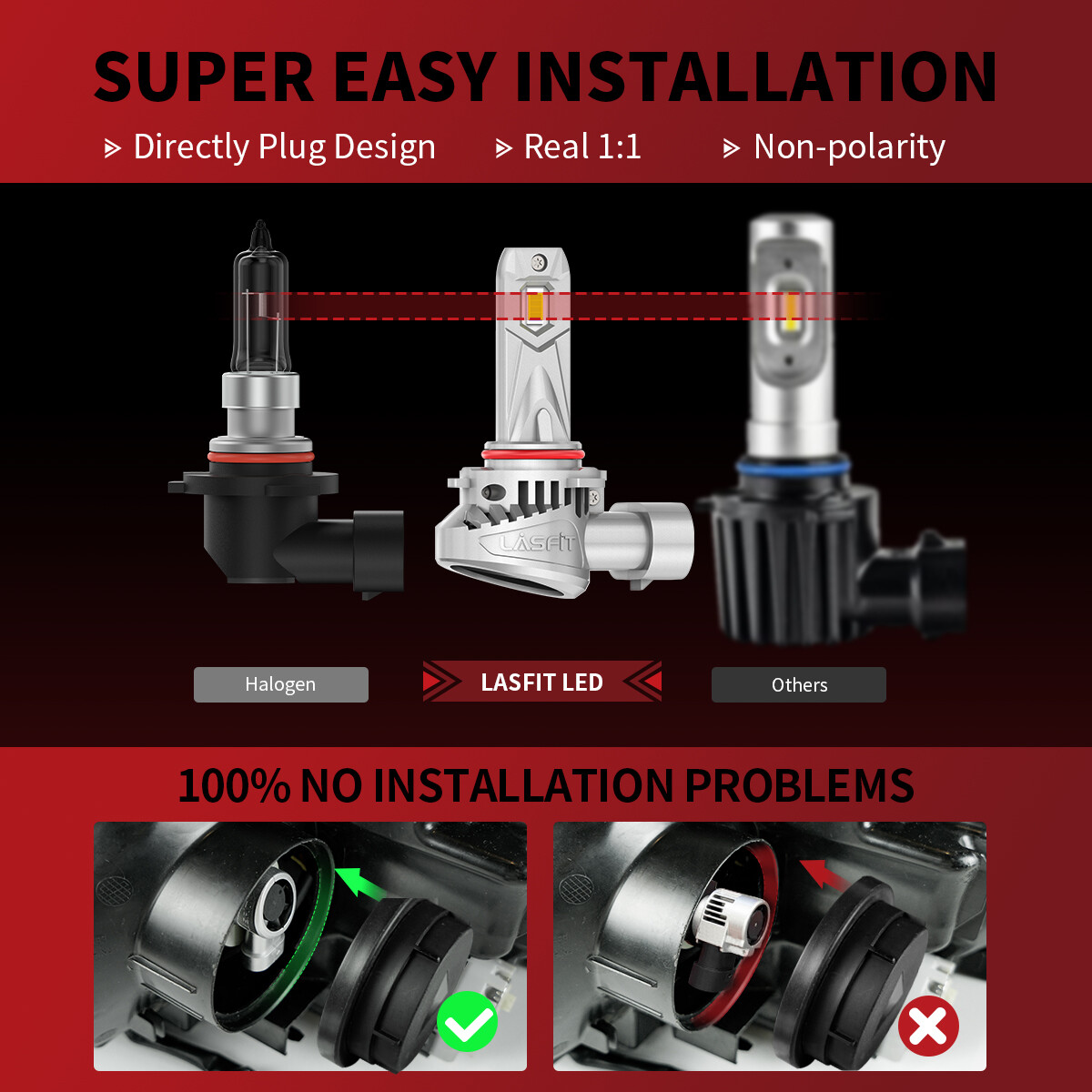 Lasfit HB3 9005 LED Headlight Bulbs High Beam 6000K Bright White Replace 2X