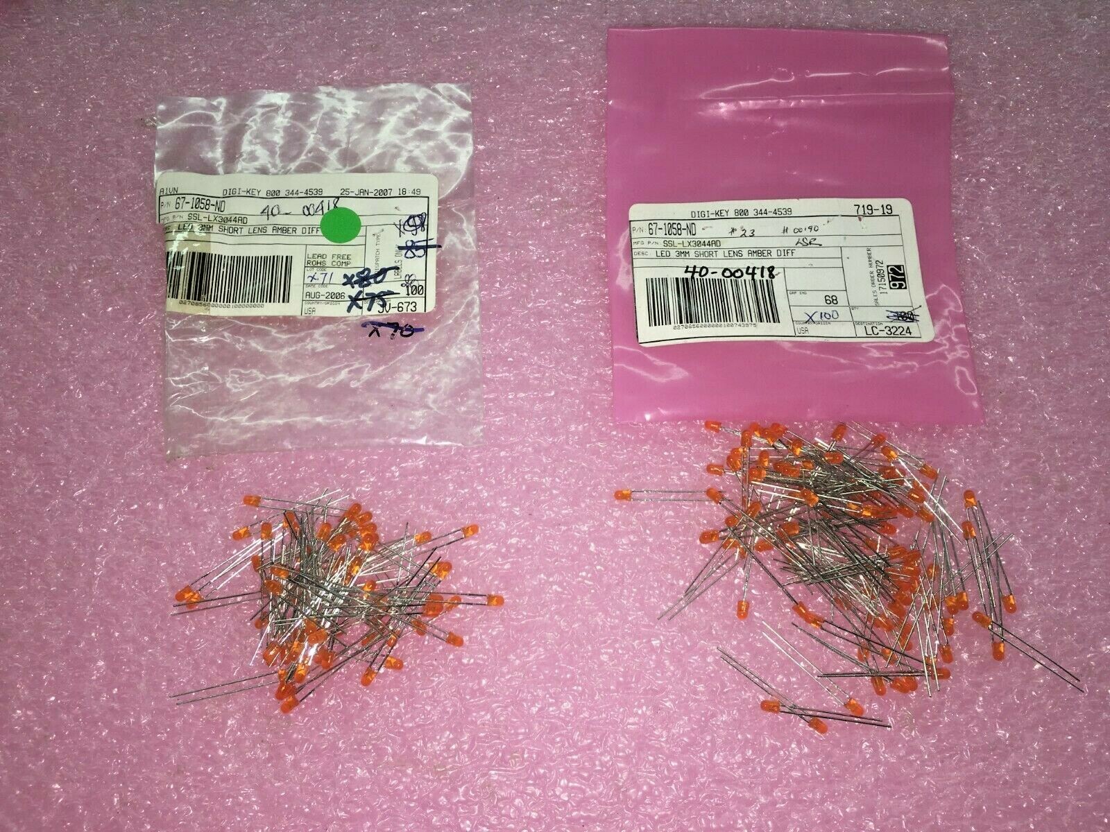 (173 PIECE LOT) SSL-LX3044AD, LUMEX, LED AMBER DIFFUSED T-1 T/H RoHS