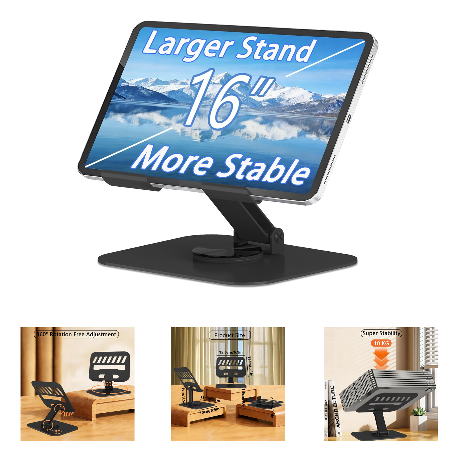 Adjustable Tablet Holder Stand for iPad and Devices 4-16 Inches, Metal