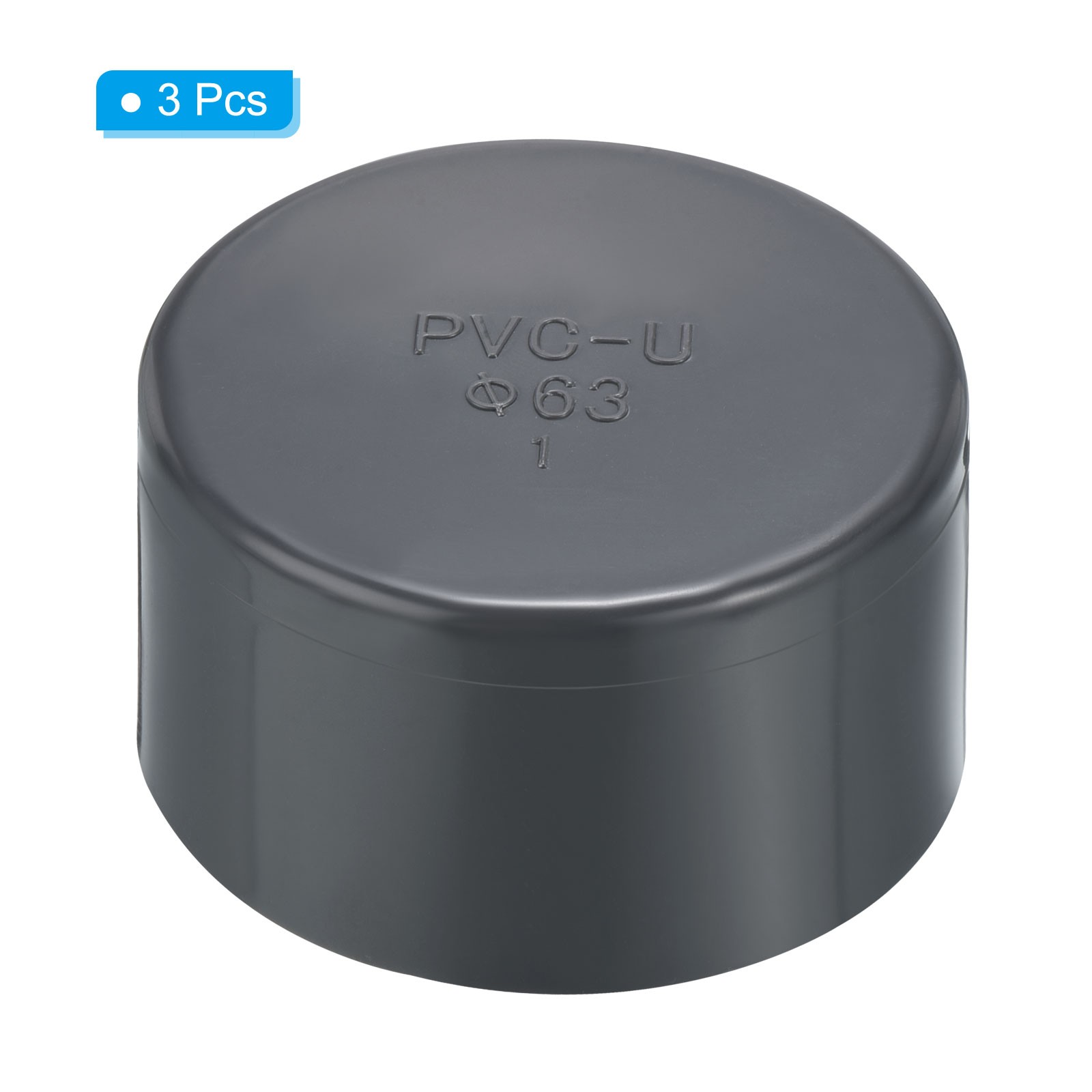 2" UPVC Pipe End Cap Fitting, 3 Pack Furniture Grade Plug Coupling Grey