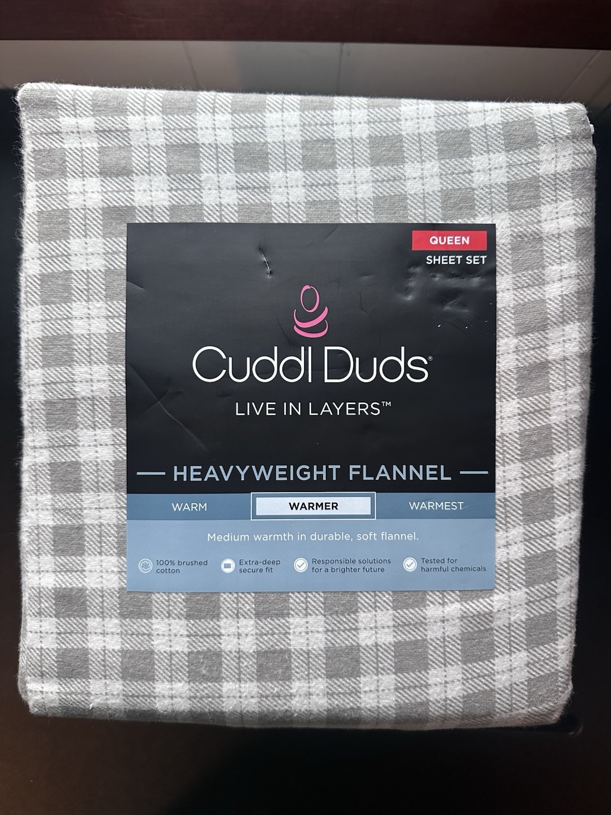 Cuddl Duds Heavyweight Flannel Sheet Set, Plaid 4pc, Sz Q or K, Brand New