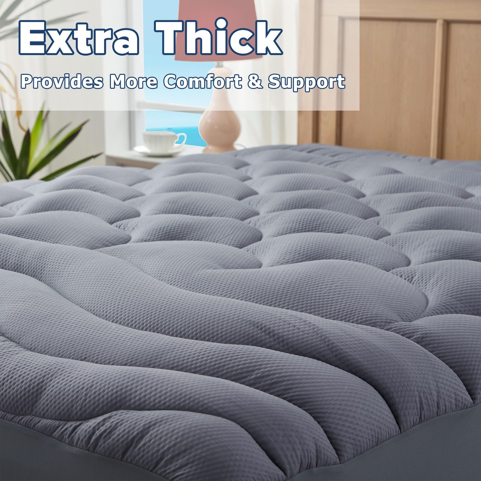 ELVEN HOME Queen Mattress Pad for Back & Hip Pain Relief, Pillow Queen, Grey