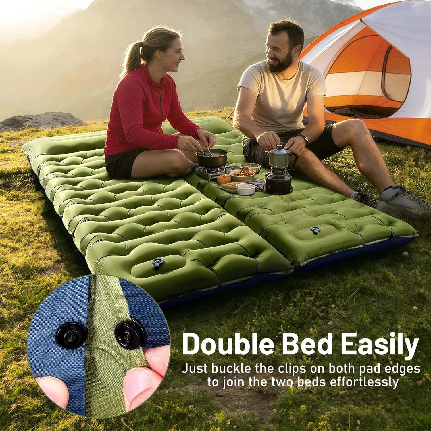 6 Inch Thick Camping Sleeping Pad Extra Wide Inflatable Mat With Pump