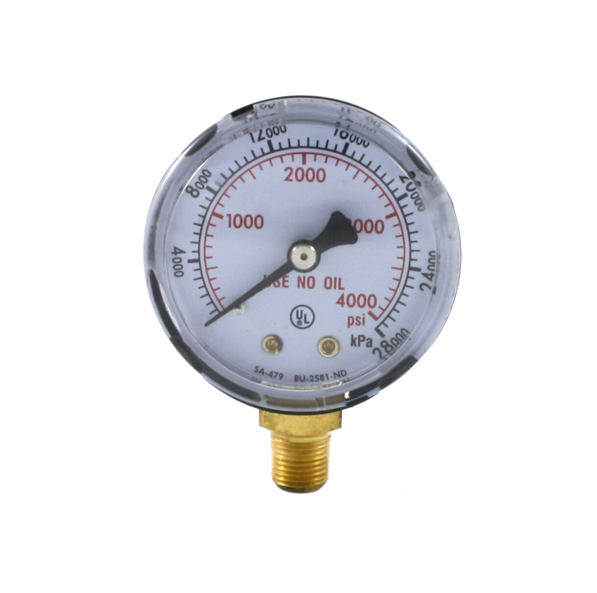 High Pressure Gauge for Oxygen Regulator 0-4000 psi 2 inches - 1/8" NPT Thread