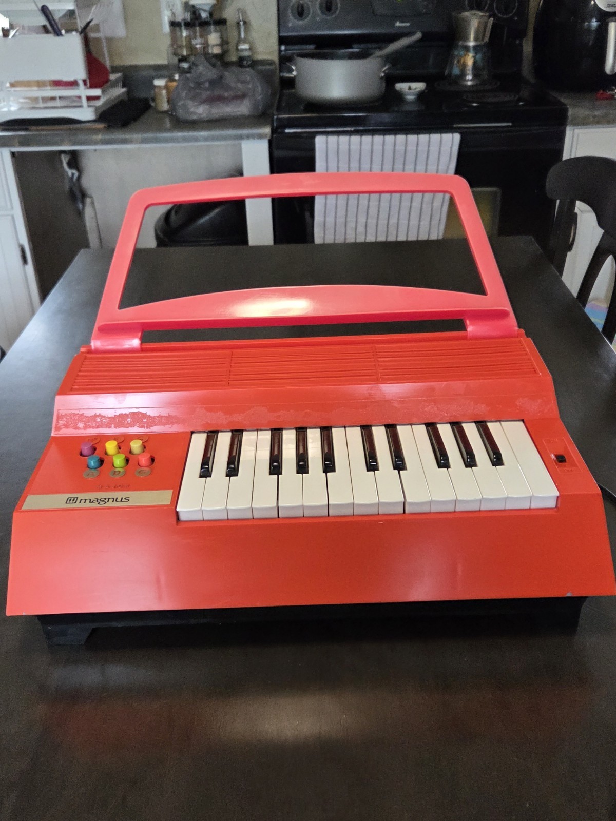 Vintage 70s Magnus Electric Chord Organ Orange Model Tabletop Keyboard - Works