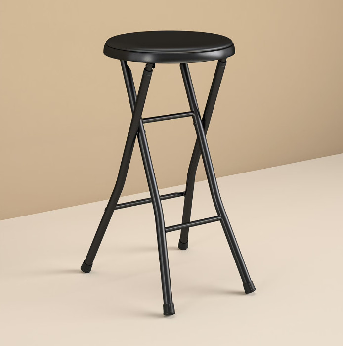 24" Black Vinyl Padded Folding Stool – Portable & Durable