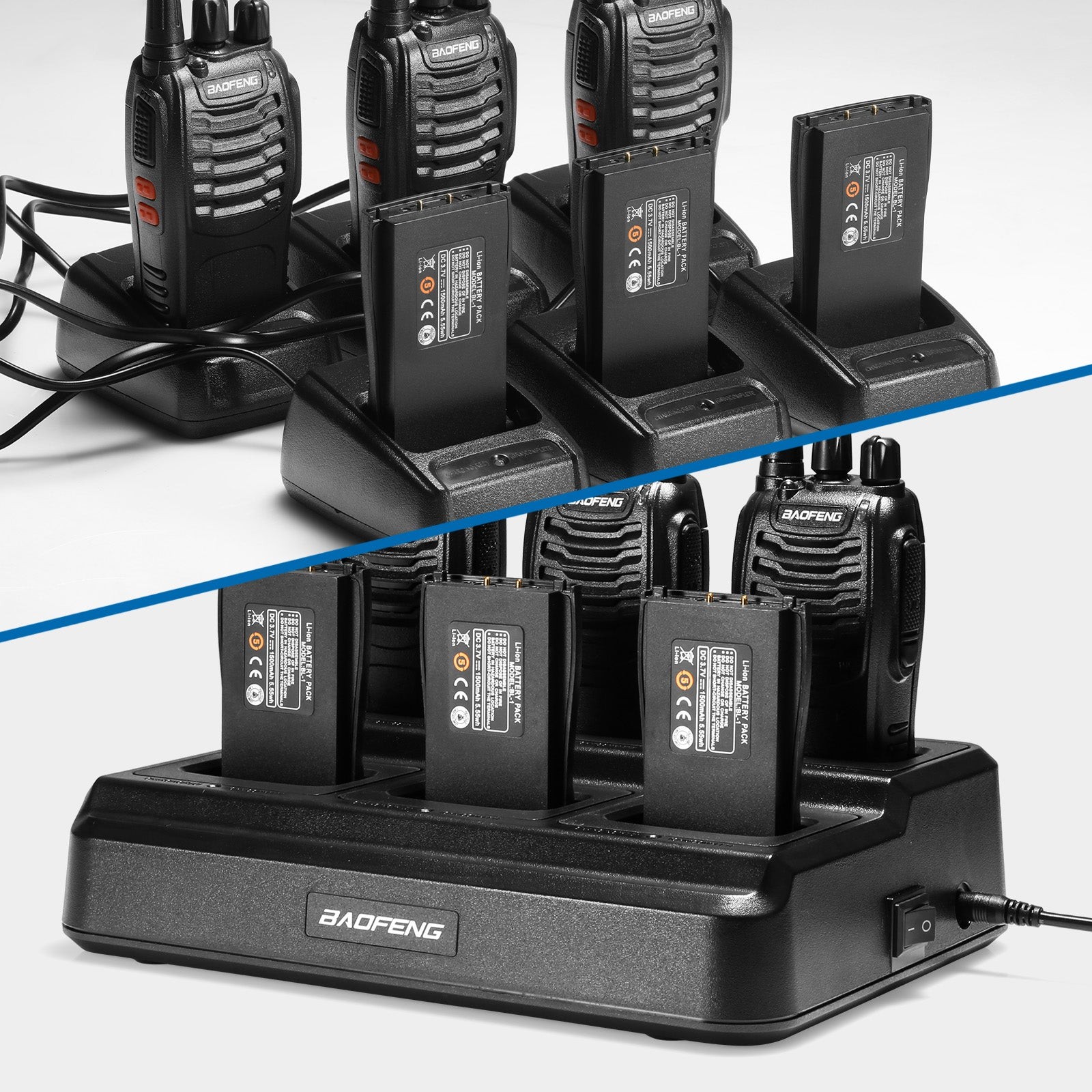 Baofeng BF-888S (6-Pack): UHF 5W Radios, 16CH, Bulk Charger & Flashlight Include