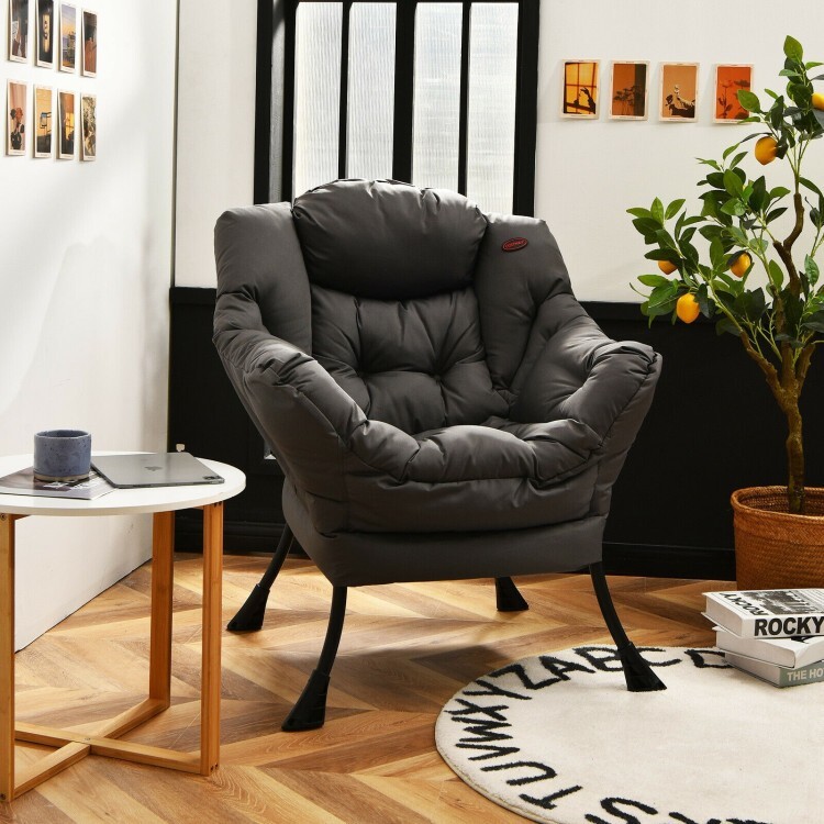 Modern Lazy Sofa Chair Accent Chair Armchair with Steel Frame and Side Pocket