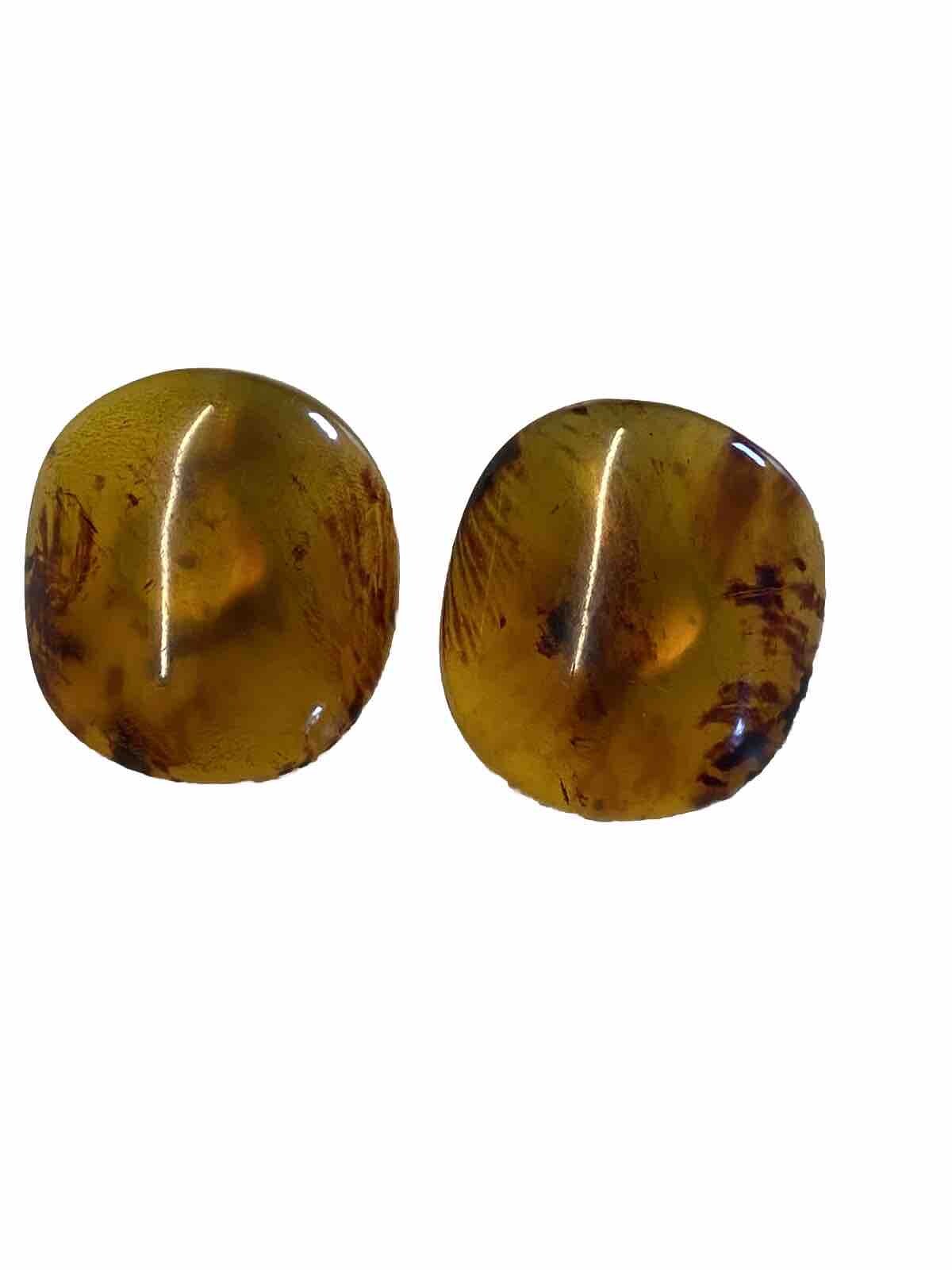 VINTAGE Brown Amber Clip On Earrings