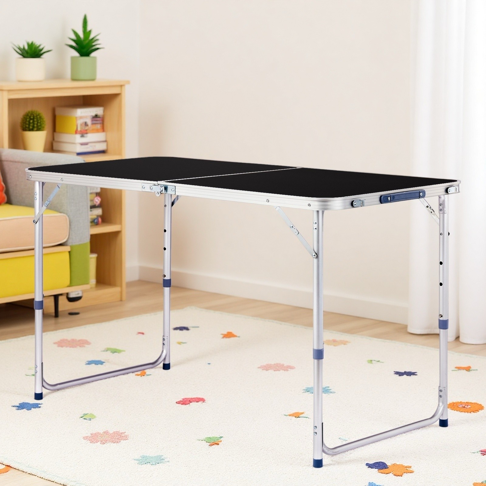 Folding Camping Table 4ft - Adjustable Patio Aluminum Frame Outdoor Picnic Black